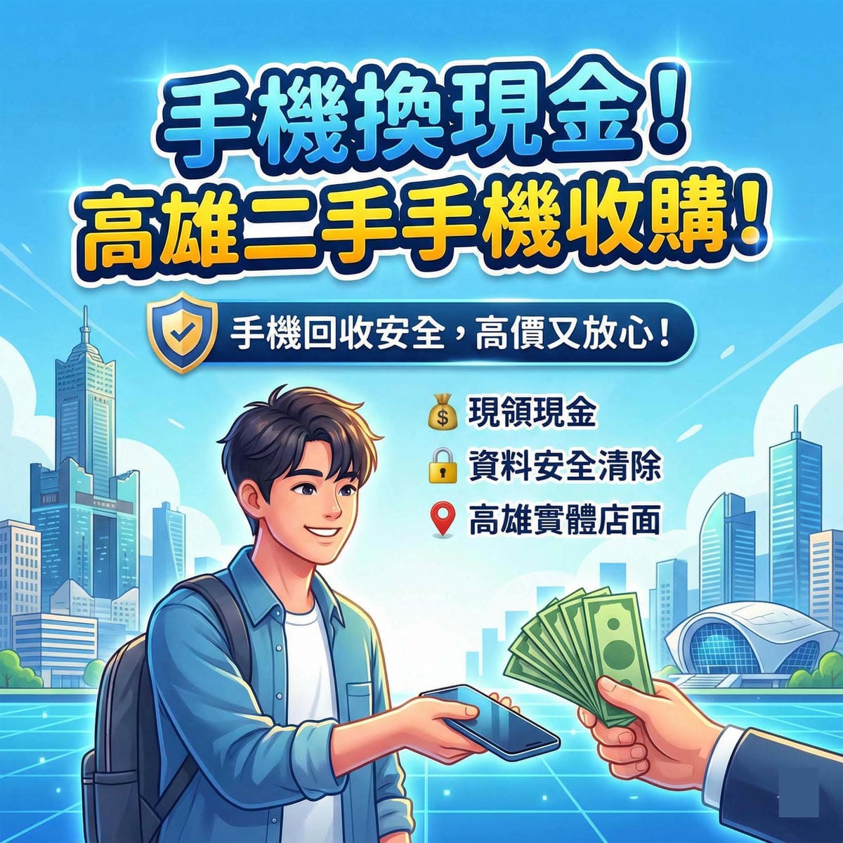 在高雄實體門市進行手機換現金的交易過程 / Exchanging mobile phone for cash at a physical store in Kaohsiung.