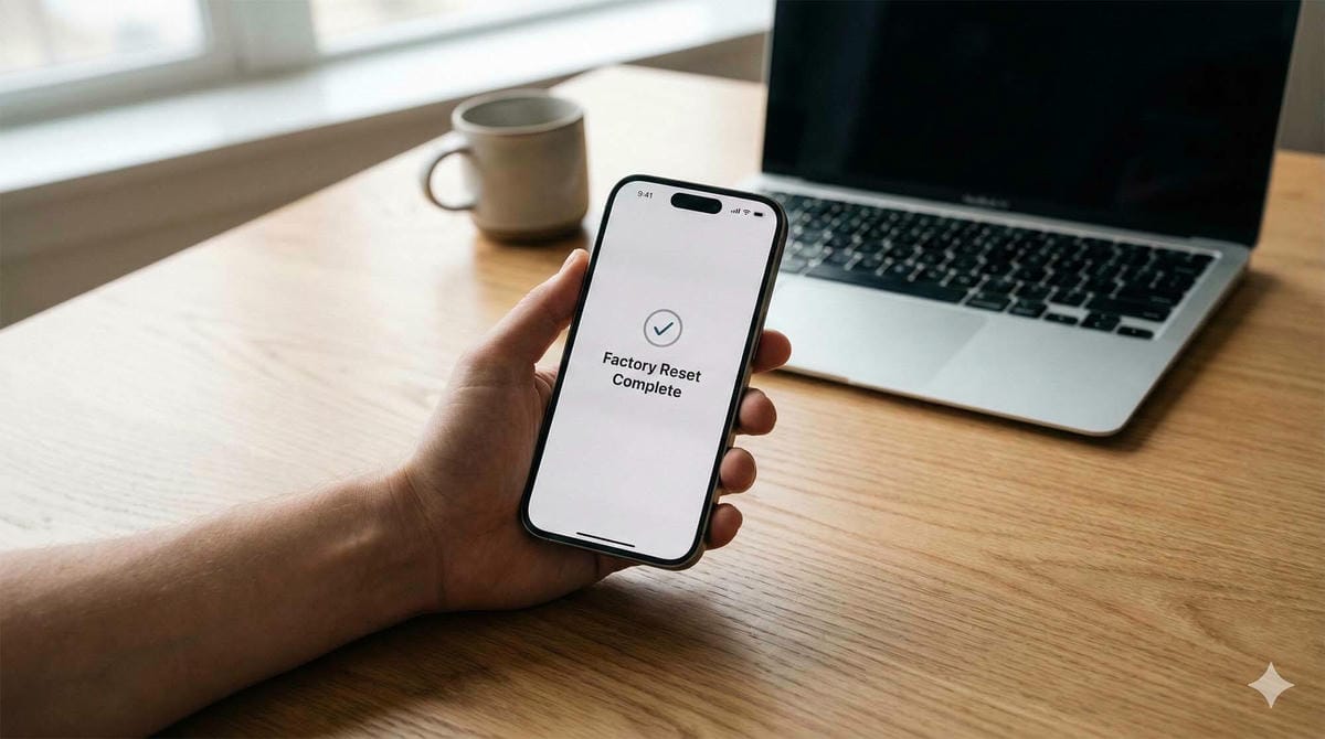 使用者正在重置手機準備出售 / User resetting smartphone data before selling.